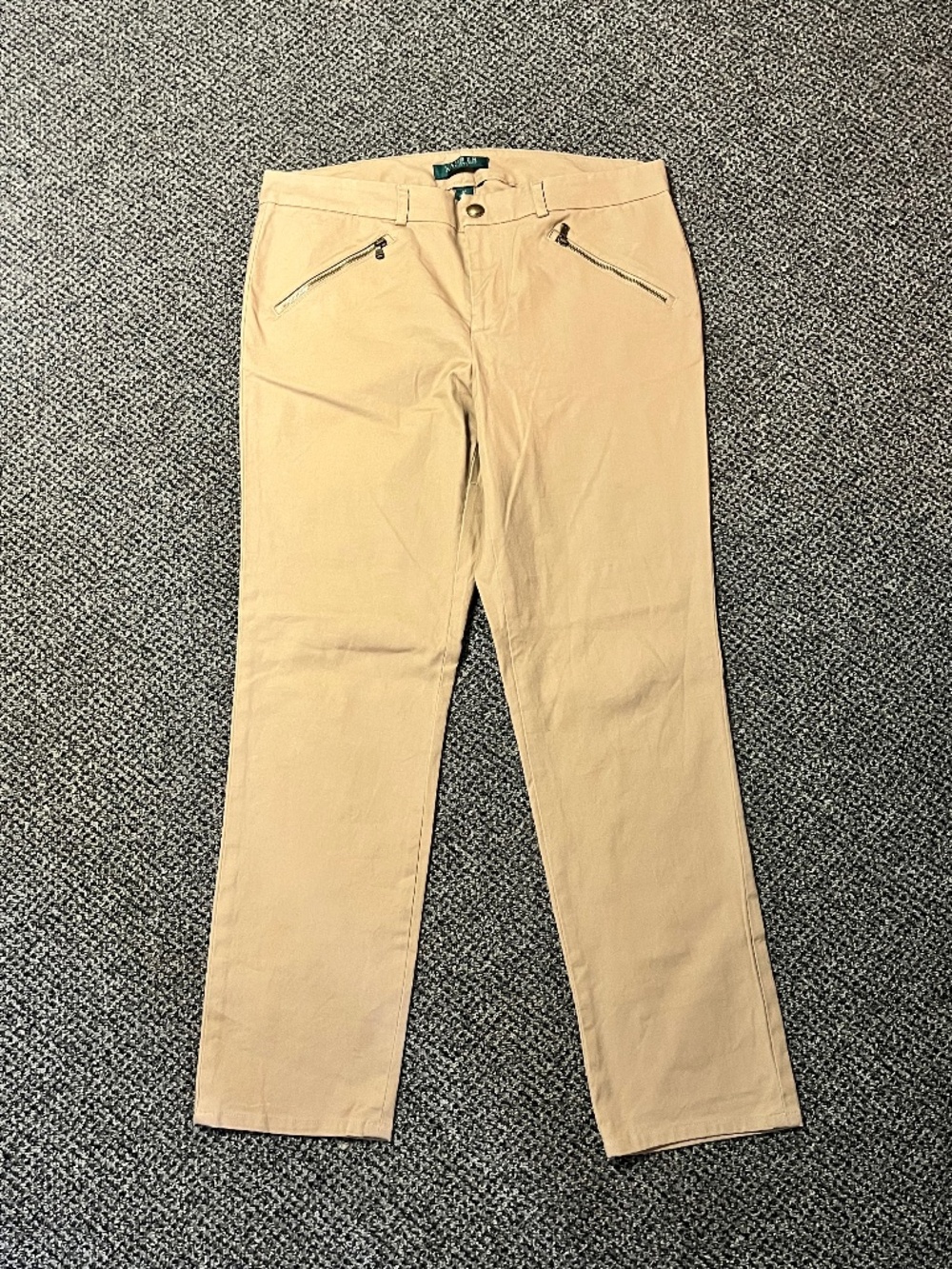 Women's Lauren Ralph Lauren Capri Khaki Dress Pants Gold Zipper 8P Casual